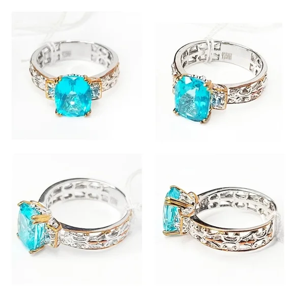 Gems En Vogue | NWT 4.10ctw Octagon Cut Paraiba & Swiss Blue Topaz Ring | 8 - Picture 3 of 10